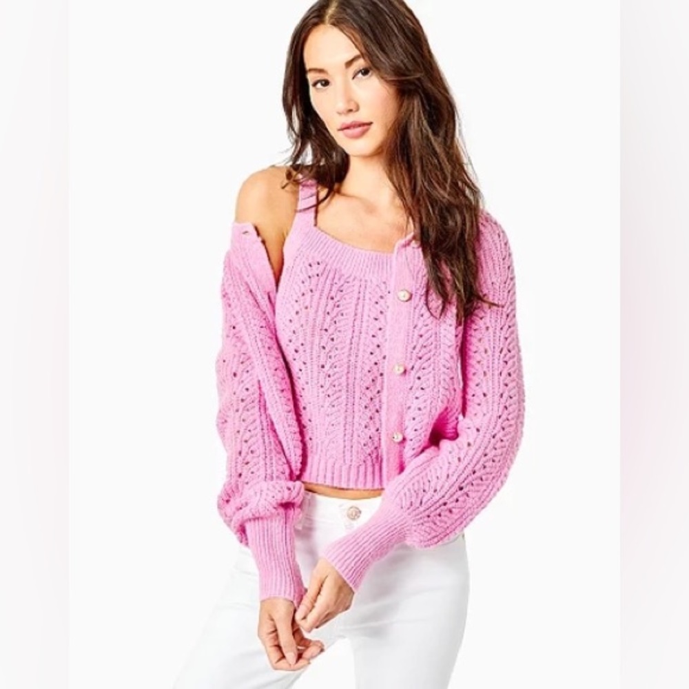 Lilly Pulitzer Pink Cable Knit Button Cardigan with Camisole